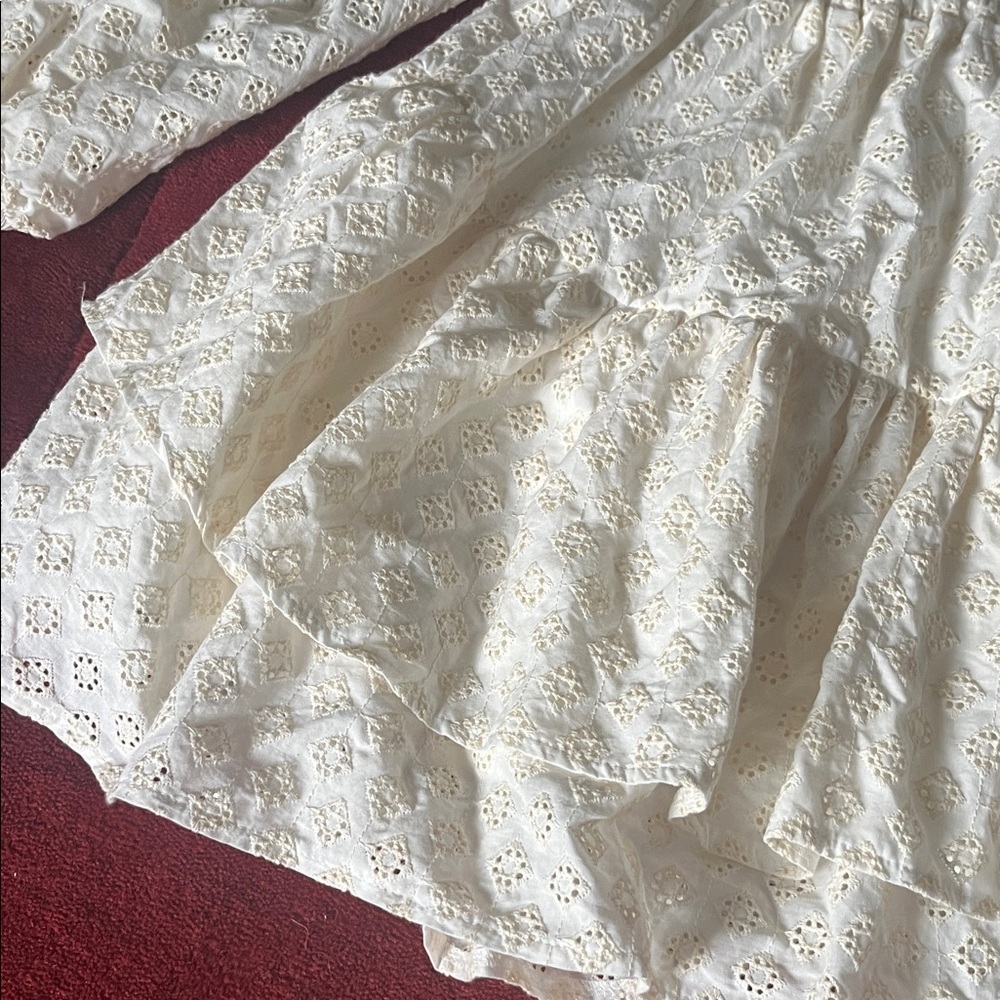Just Me Ivory Eyelet Mini Dress Balloon Sleeves - Picture 6 of 11